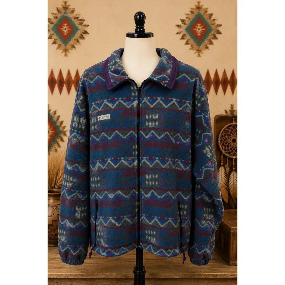 Vintage Columbia USA Aztec Southwest Fleece Jacket Mens XL